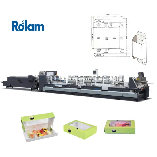 Linha Reta Automática 6 Pontos Alta Velocidade 4 Cantos Bandeja Caixa de Papelão Caixa Dobrável Coladora Máquina Dobradeira Coladora